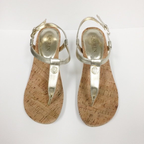 ralph lauren gold wedges